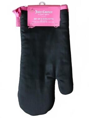 Juicy Couture Black Oven Mitts Set Of 2 Black/Pink Kitchen Decor Y2K McBling NWT